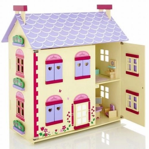 Playwood Poppenhuis cottage inclusief meubels; Openklapbare voorkant